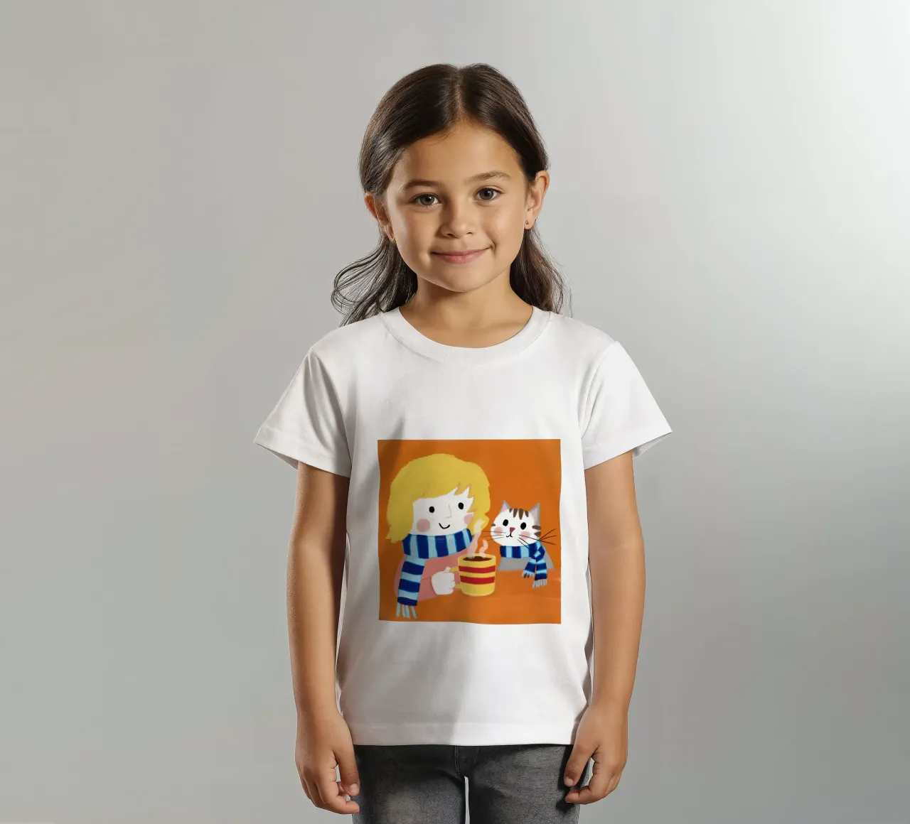 Cat Coffee Cozy kids t-shirt by Lumie Layers