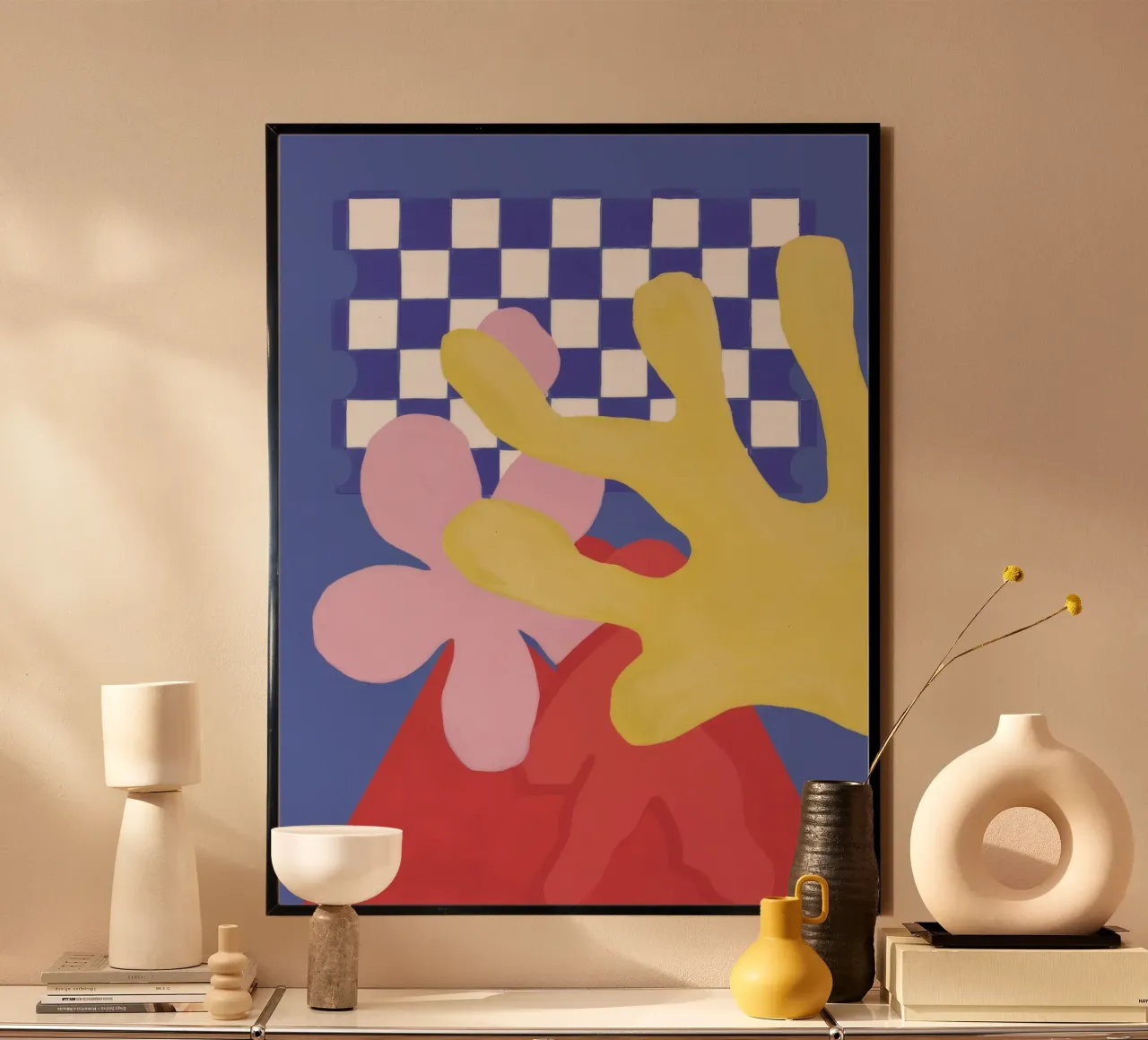 Fiore a scacchi surreale poster con telaio in alluminio da Moonlite Desire
