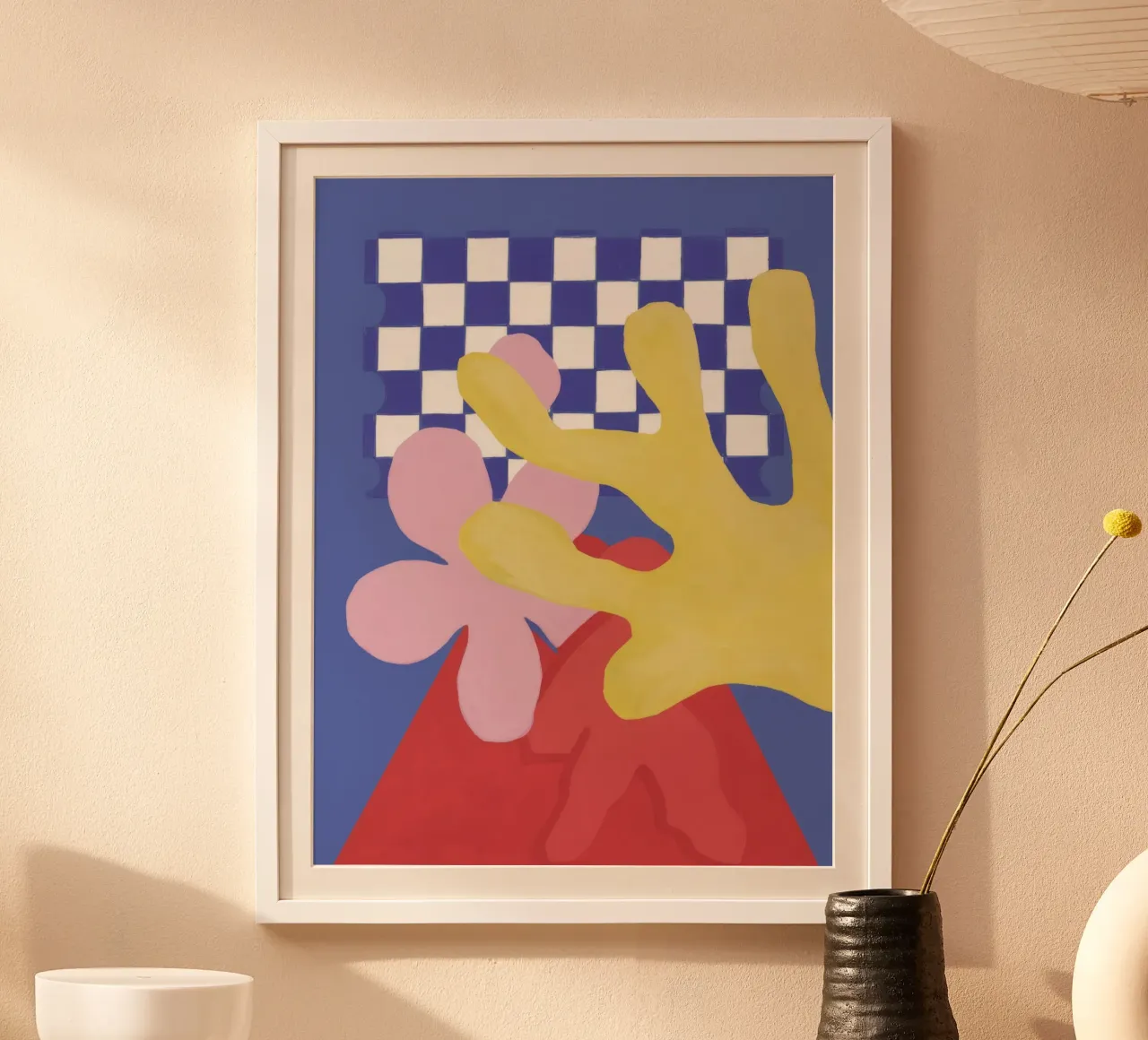 Fiore a scacchi surreale poster con telaio in alluminio da Moonlite Desire