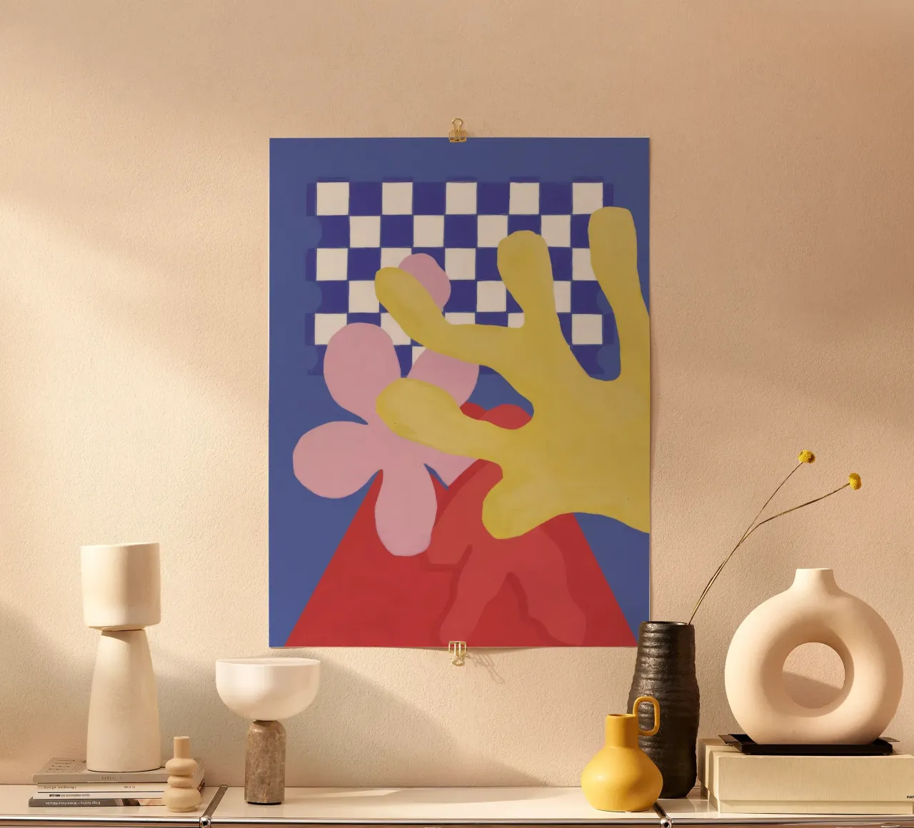 Fiore a scacchi surreale poster con telaio in alluminio da Moonlite Desire