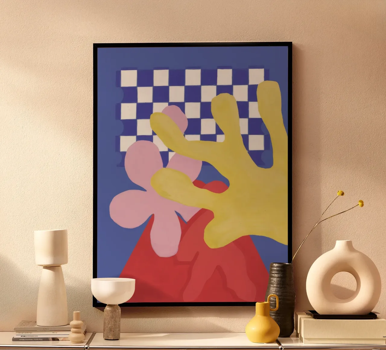 Fiore a scacchi surreale poster con telaio in alluminio da Moonlite Desire