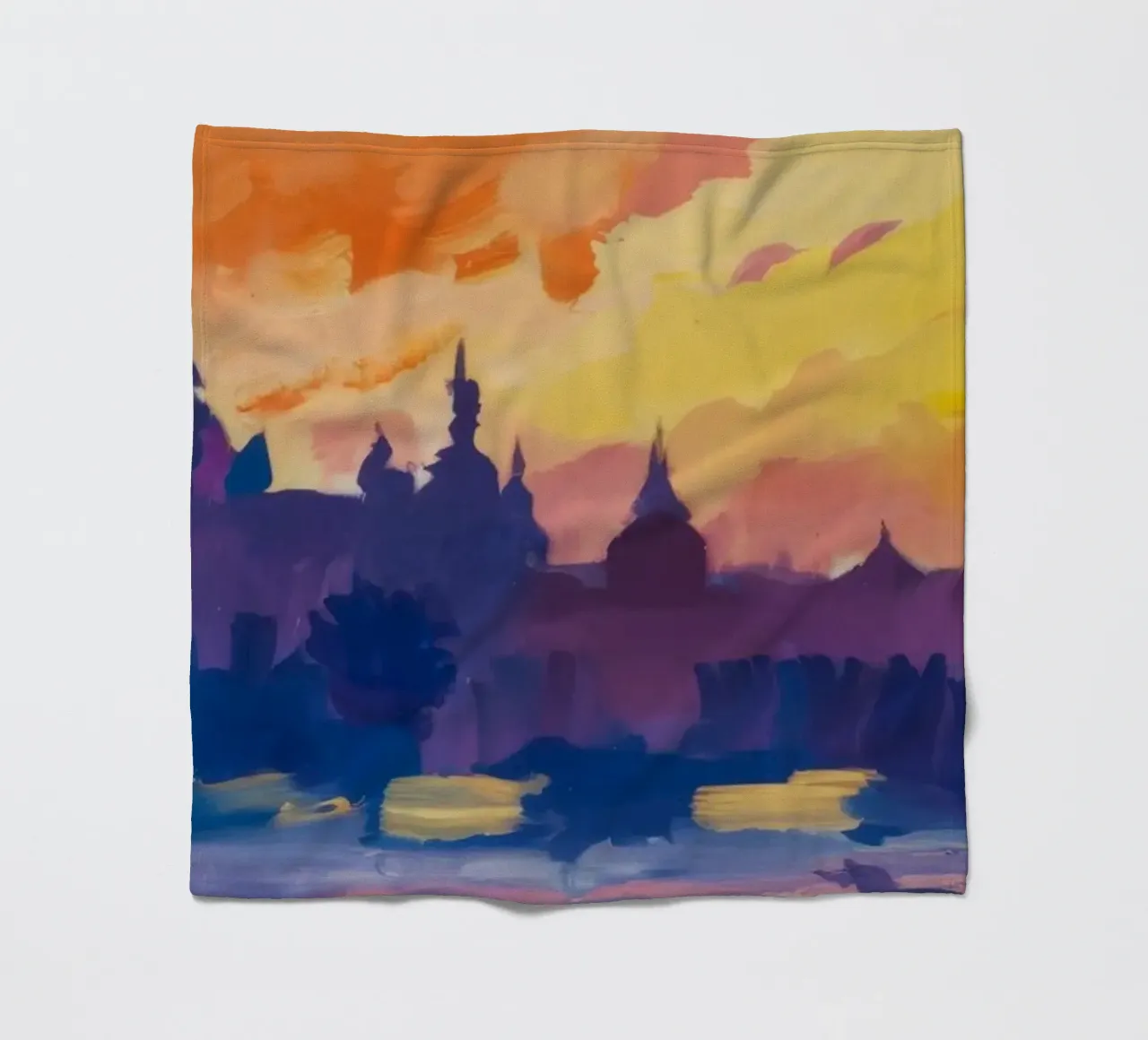 Zonsondergang Stadssilhouet fleecedeken van Lush Essence