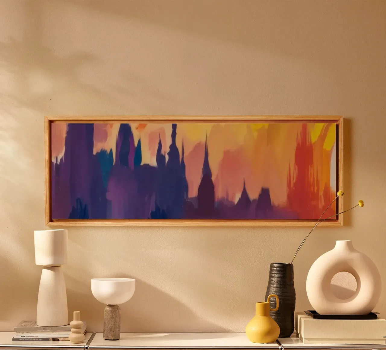 Zonsondergang Stadssilhouet canvas van Lush Essence