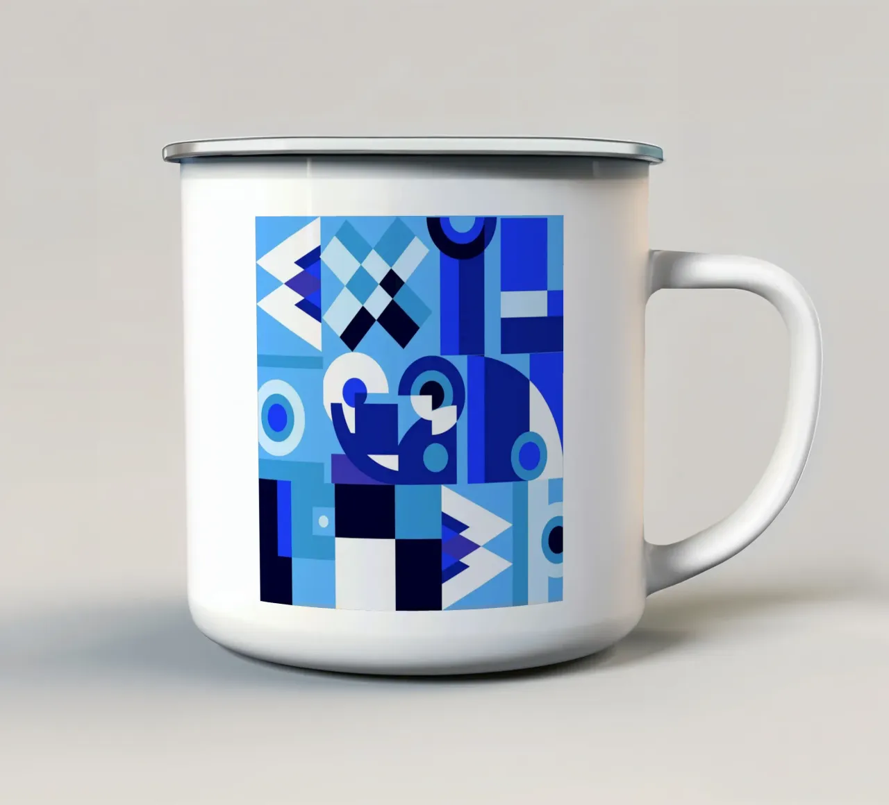 Modello di collage geometrico blu tazza in smalto da Little Dean