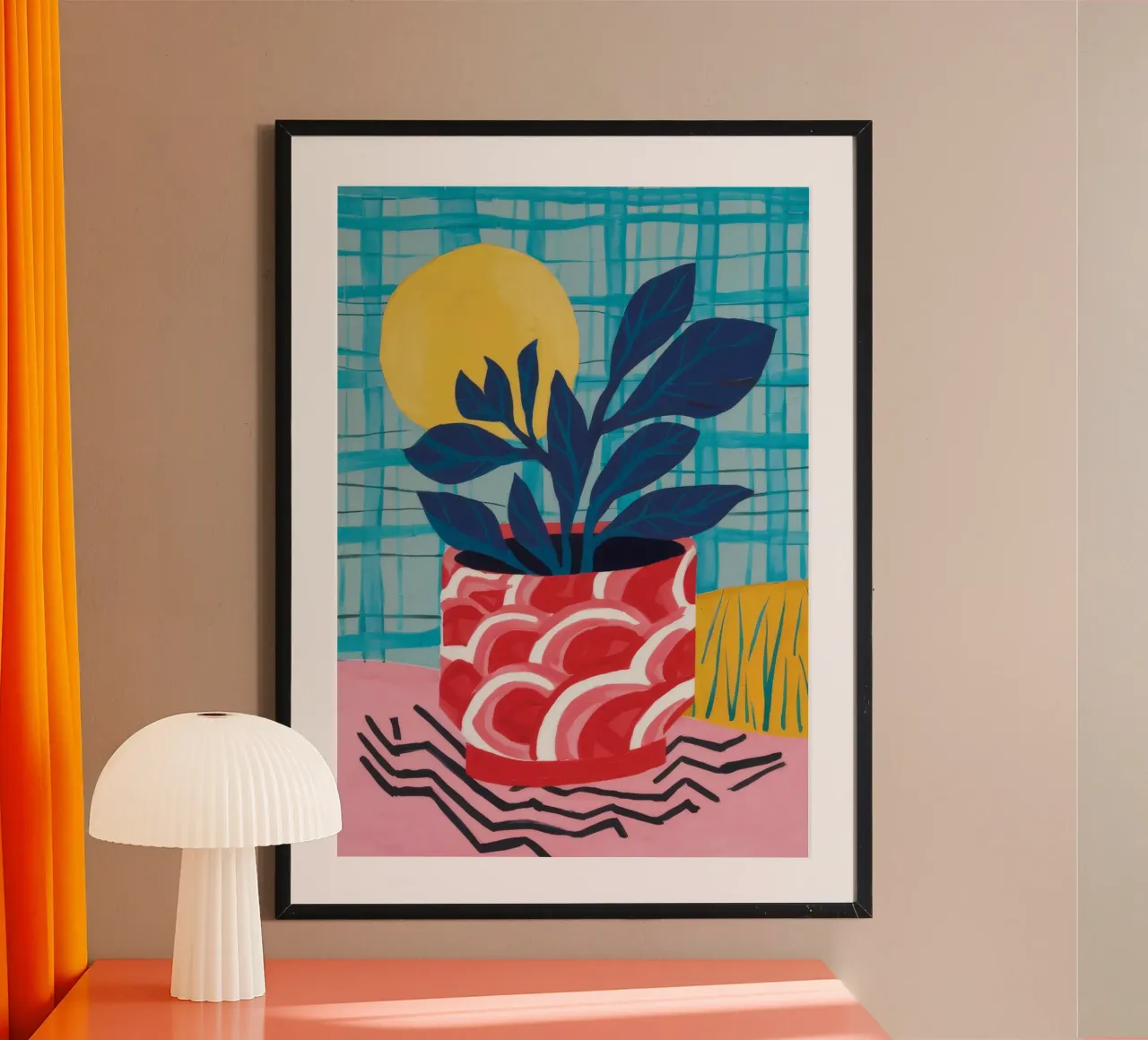 Pianta in vaso al chiaro di luna poster con telaio in legno da Moonlite Desire