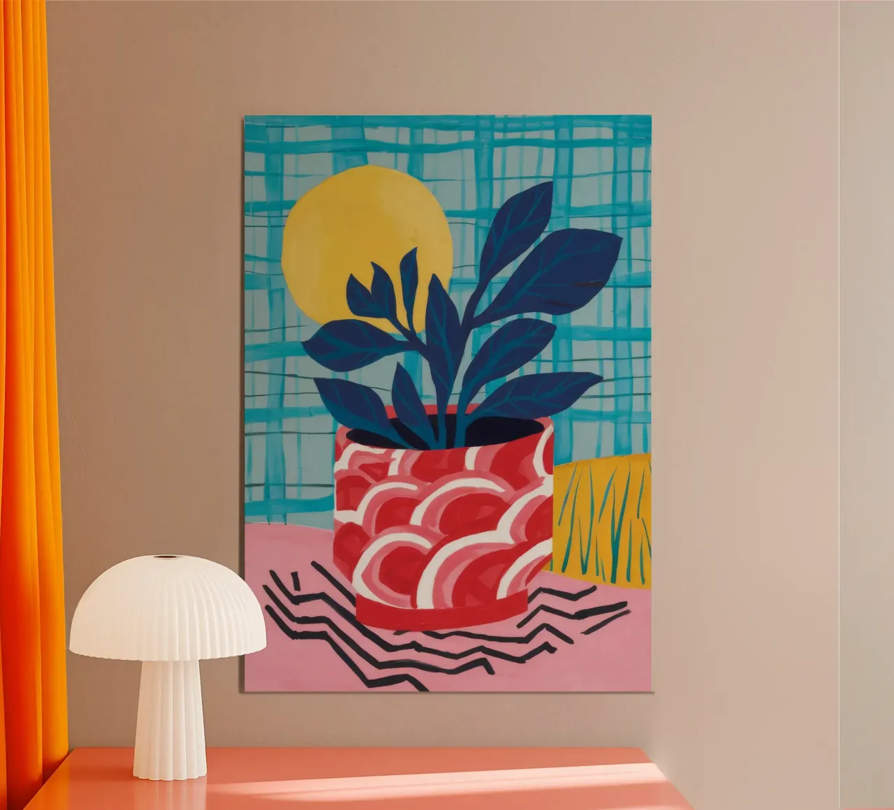 Pianta in vaso al chiaro di luna poster con telaio in legno da Moonlite Desire