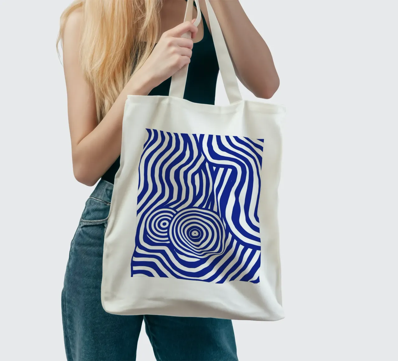 Nudo a righe line art in blu borsa in juta da Little Dean