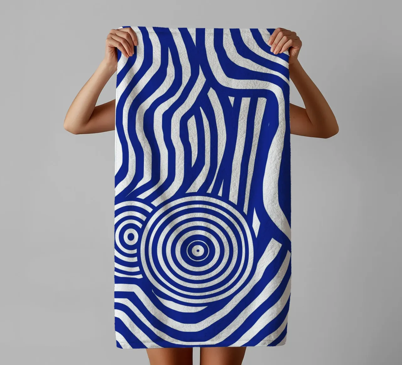 Nudo a righe line art in blu asciugamano da bagno da Little Dean