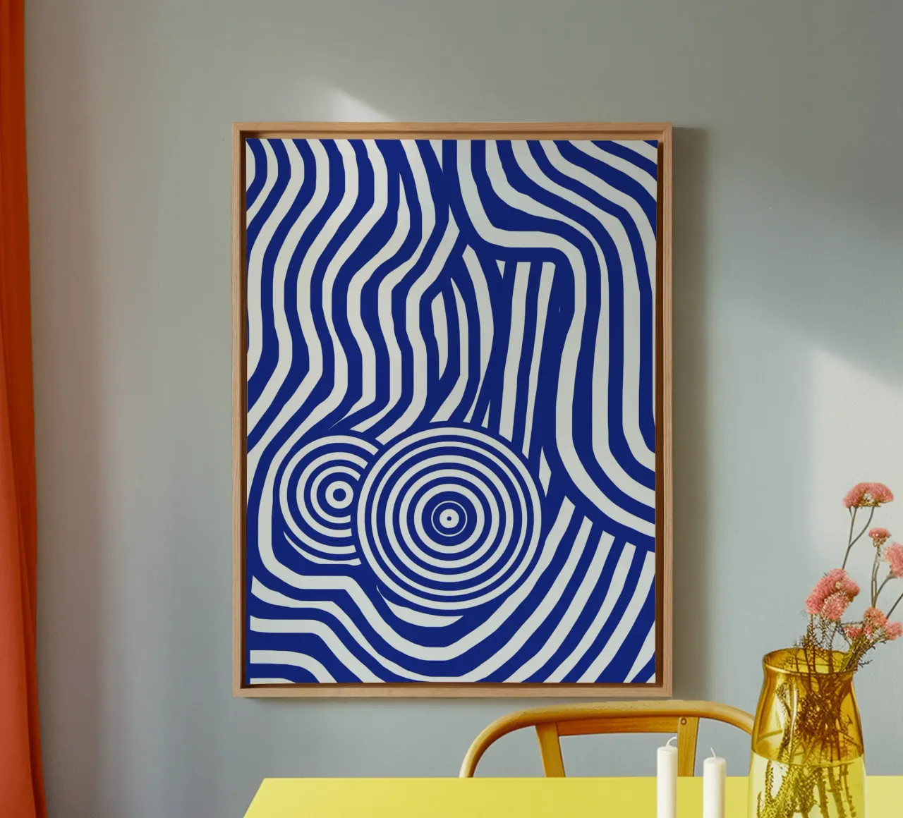 Nudo a righe line art in blu tela con Cornice a cassetta da Little Dean