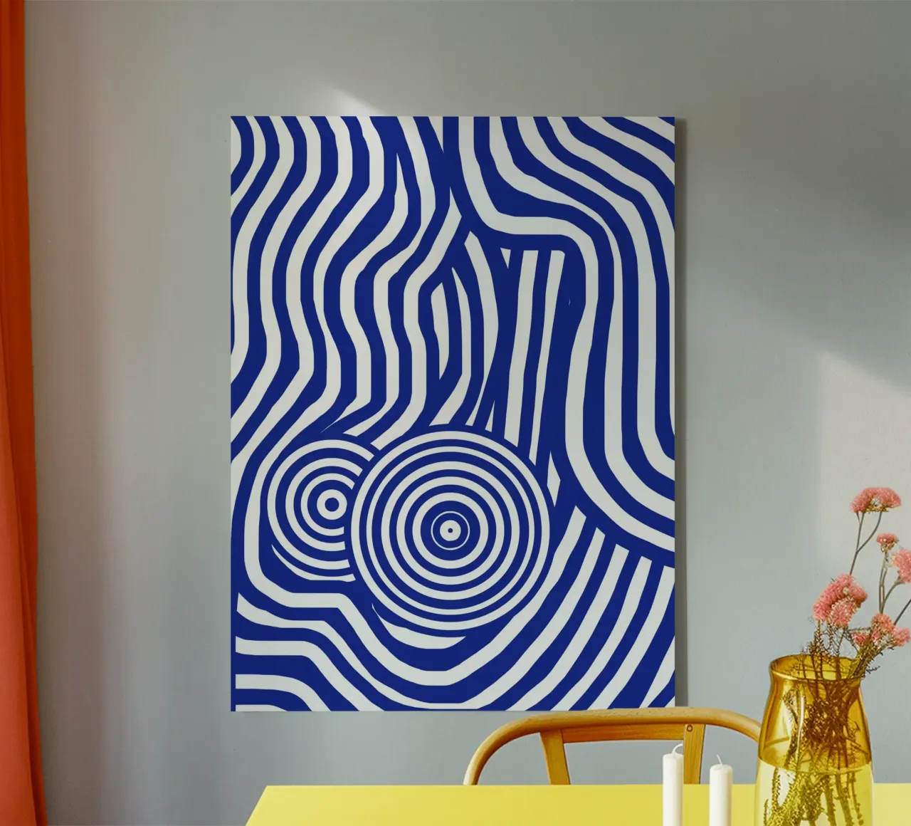 Nudo a righe line art in blu tela con Cornice a cassetta da Little Dean