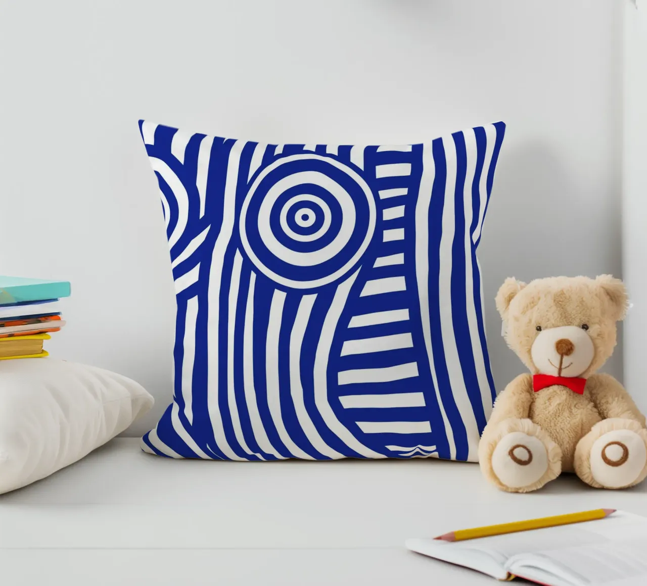 Line art nudo a righe blu in blu 02 cuscino da Little Dean