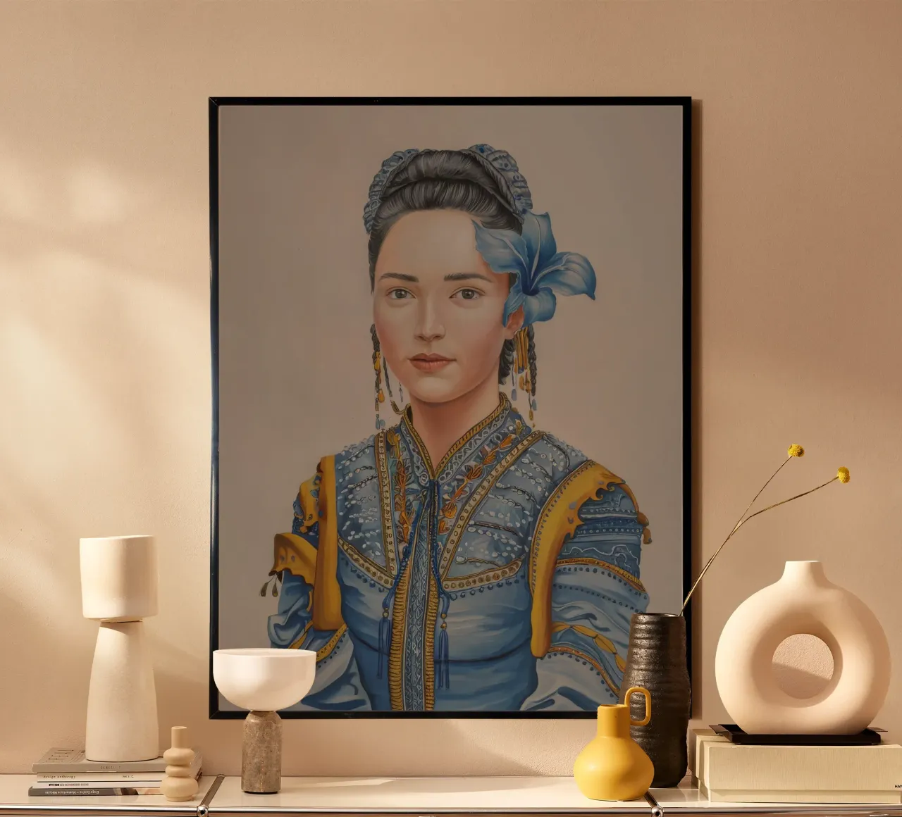 Regno blu dorato poster con telaio in plastica da Vivid Reverie
