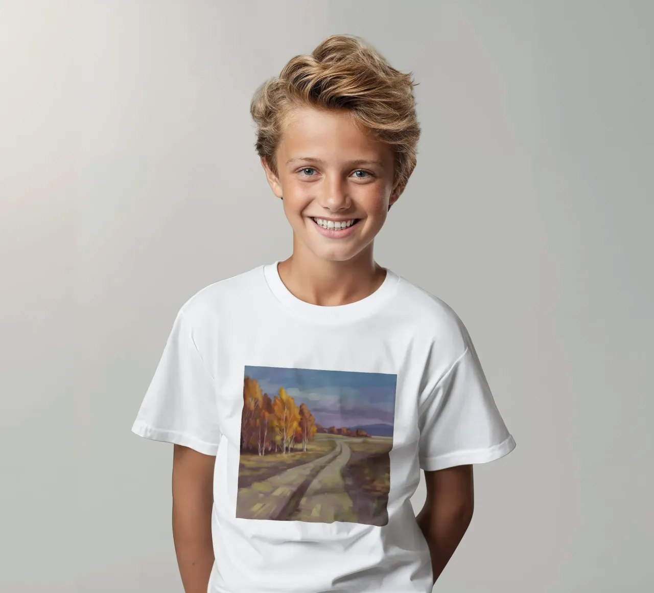 Road's Autumnal Whisper kids t-shirt by Radiance Landscape