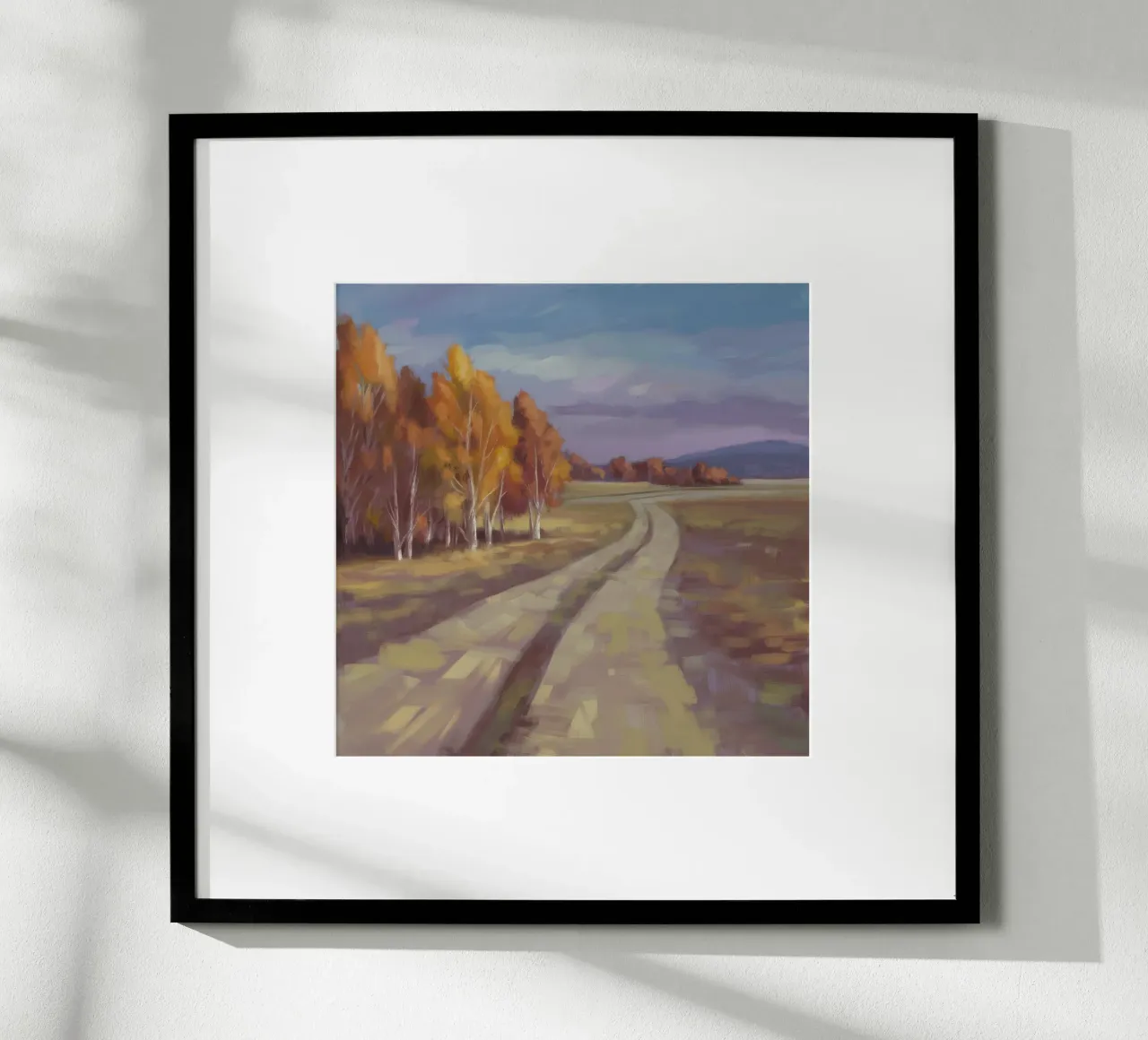 Le murmure automnal de la route poster avec cadre en plastique de Radiance Landscape