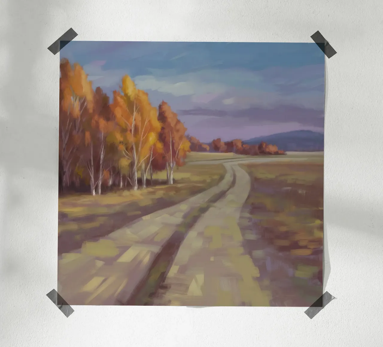 Le murmure automnal de la route poster avec cadre en plastique de Radiance Landscape