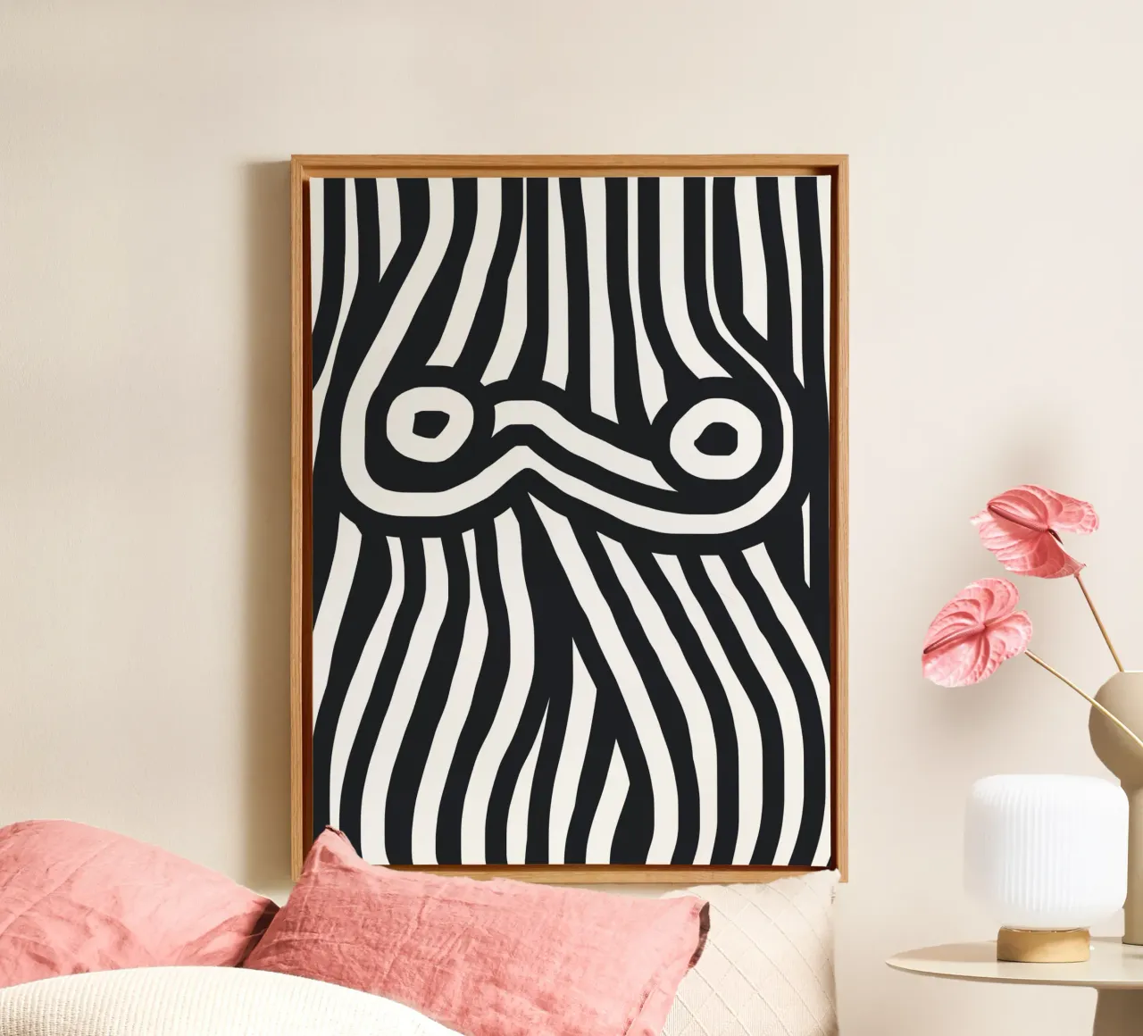 Zwarte streep lijnkunst naakt canvas met Baklijst van Little Dean