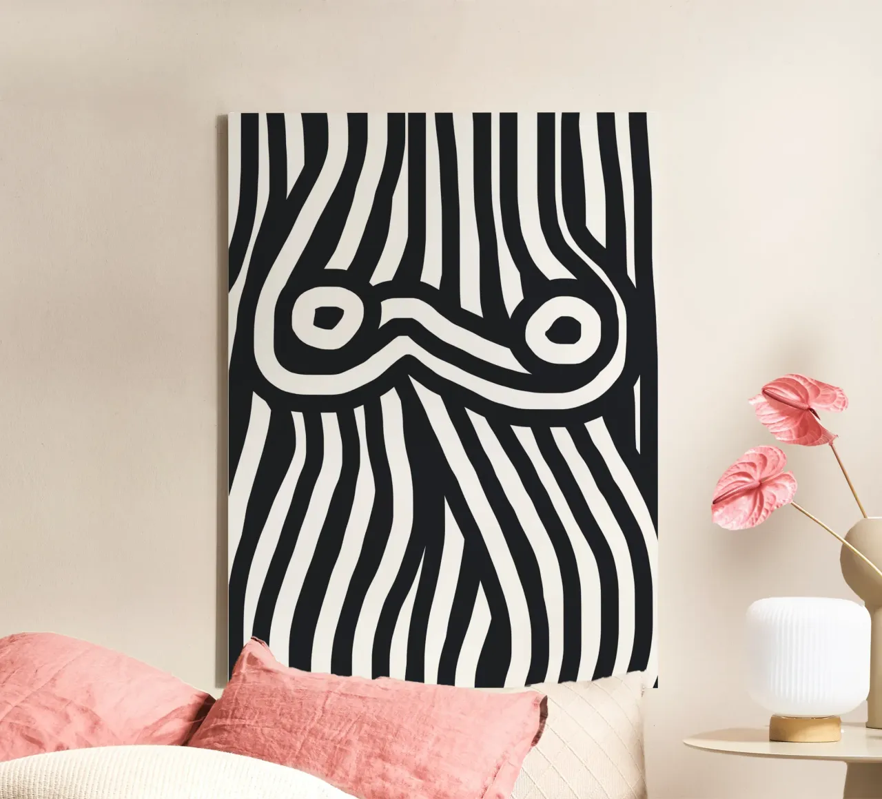 Zwarte streep lijnkunst naakt canvas met Baklijst van Little Dean