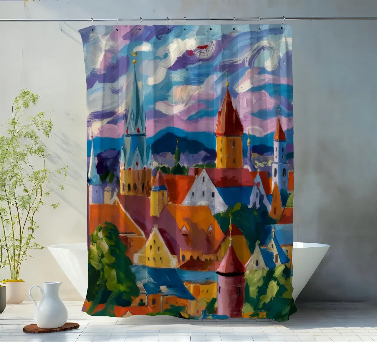 Caleidoscopio sul tetto della città tenda da doccia da Lush Essence