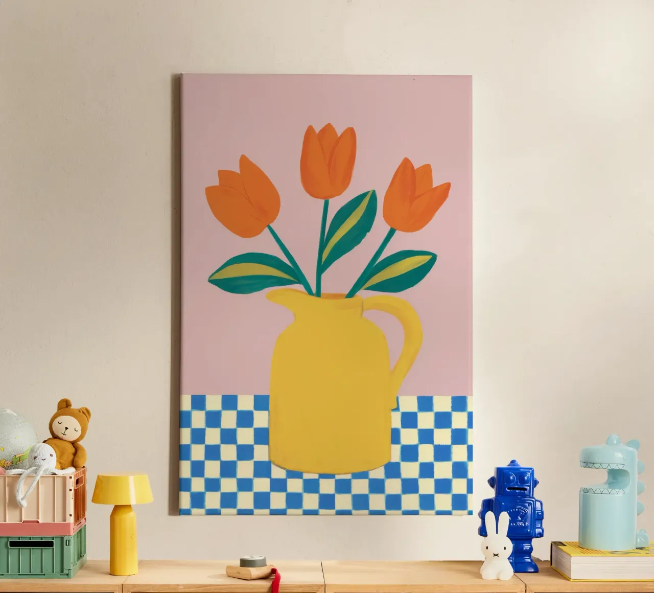 Geruite tulp glans canvas met Baklijst van Moonlite Desire
