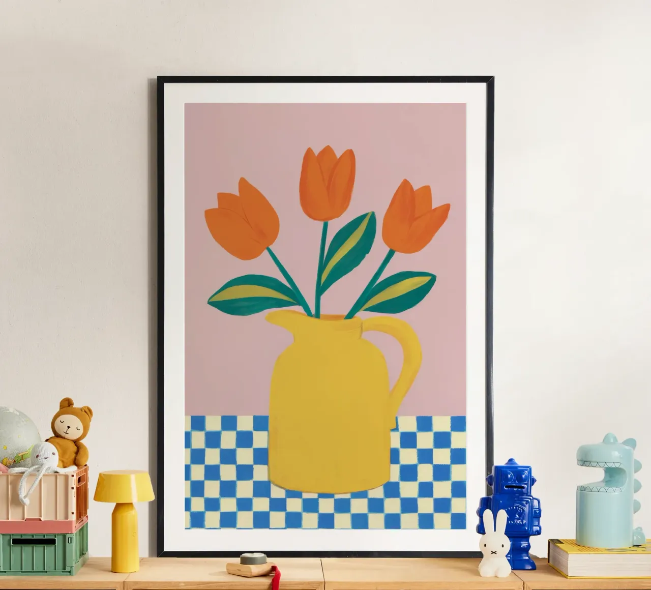 Tulipán a cuadros Glow poster con marco de madera de Moonlite Desire