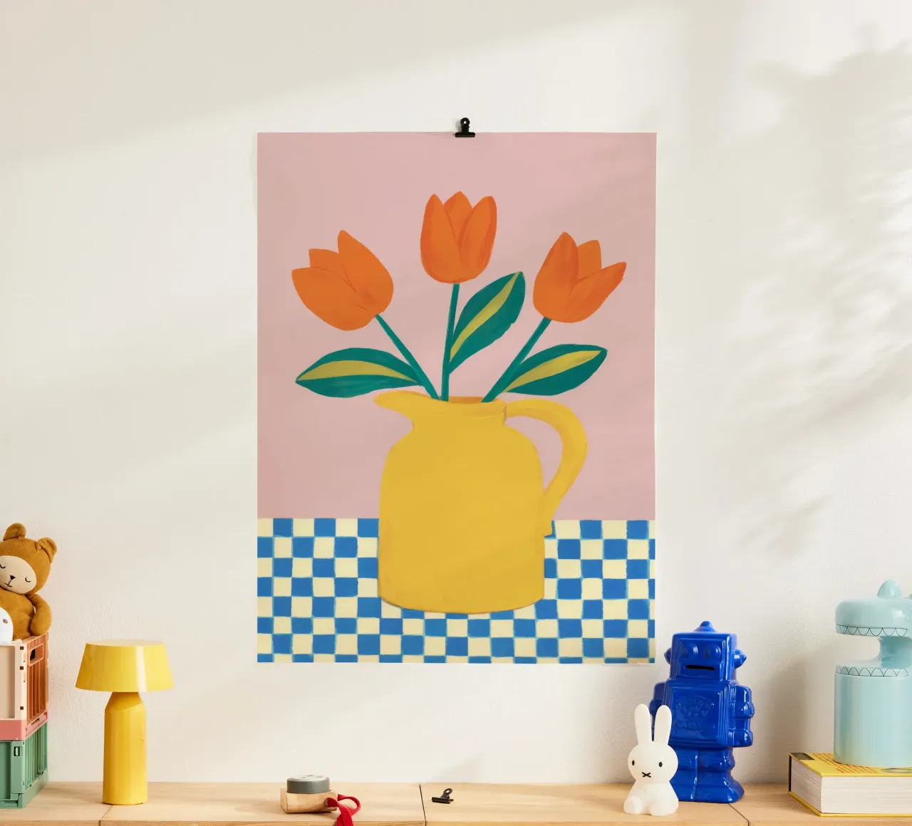 Tulipán a cuadros Glow poster con marco de madera de Moonlite Desire