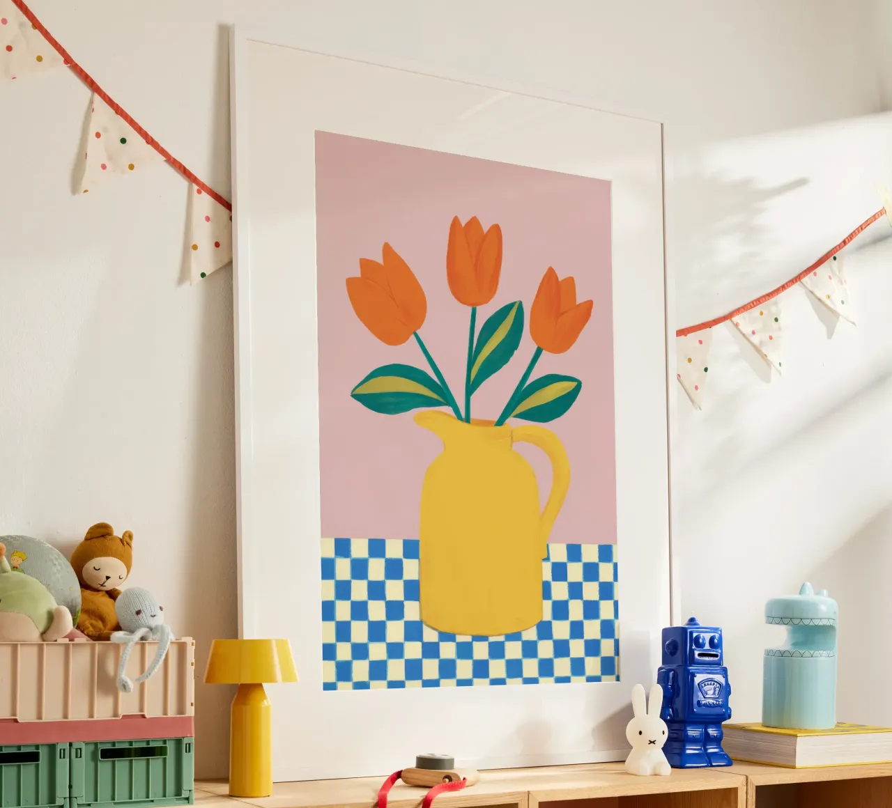 Tulipán a cuadros Glow poster con marco de madera de Moonlite Desire