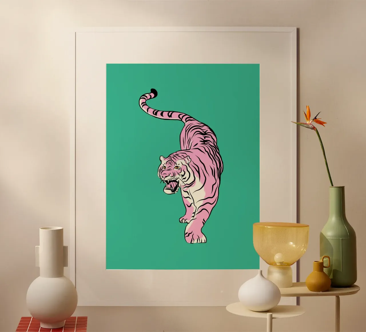 Ritratto di tigre 02 poster con telaio in plastica da Little Dean