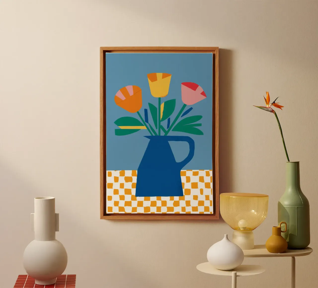 Colorblock Tulip Pop Leinwand mit Schattenfugenrahmen von Moonlite Desire