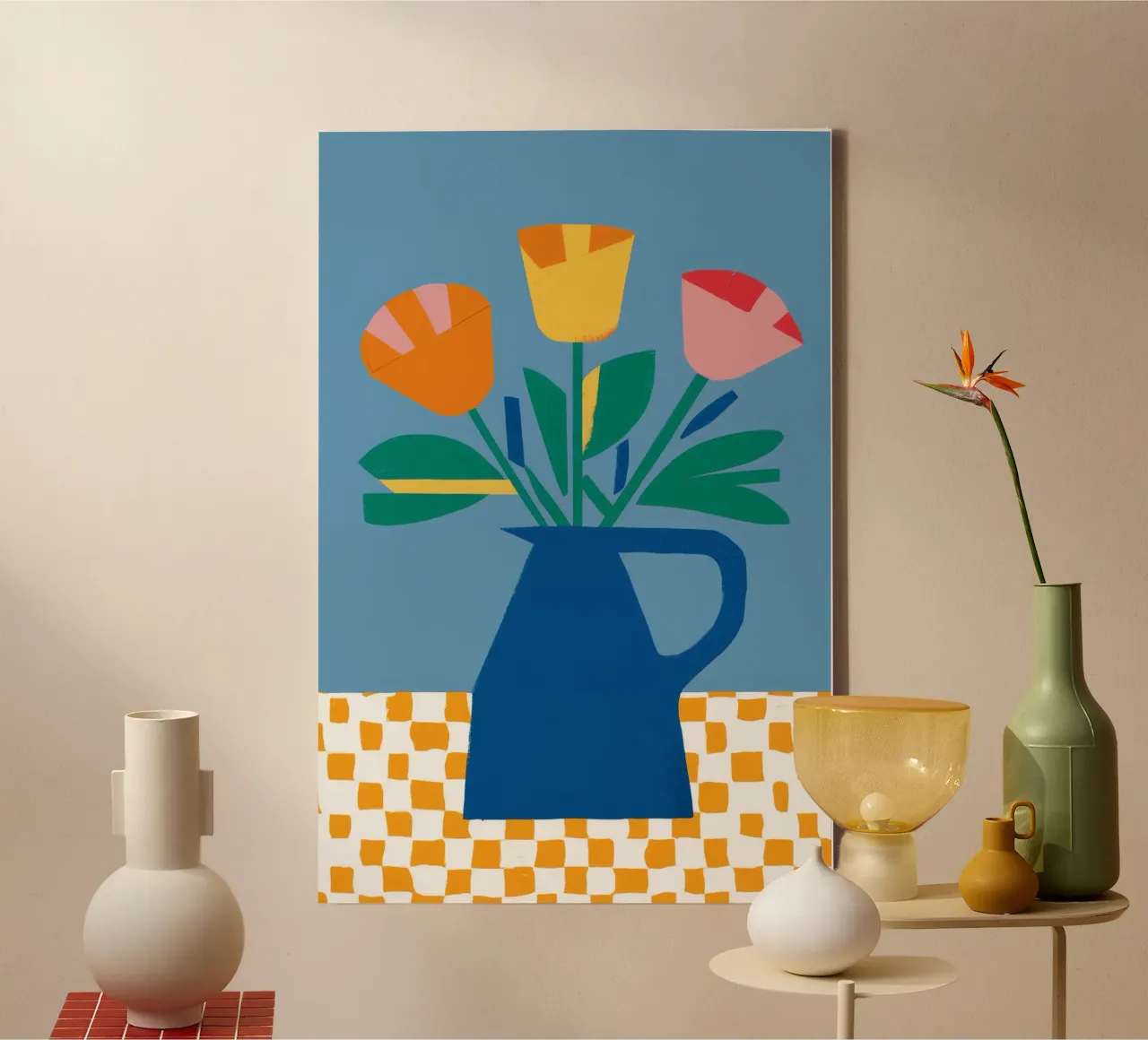 Colorblock Tulip Pop Leinwand mit Schattenfugenrahmen von Moonlite Desire