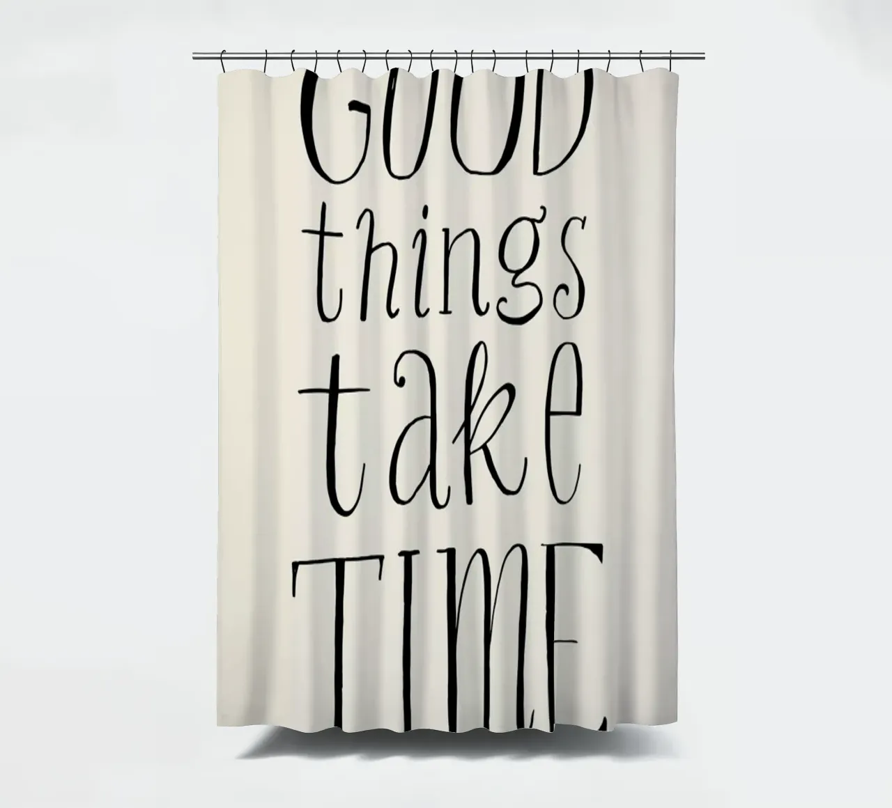 Good Things Take Time shower curtain by Graphite