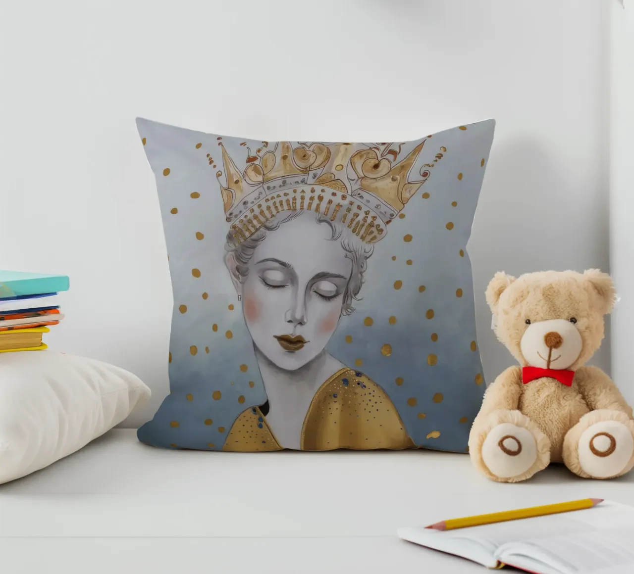Golden Orb Slumber decorative cushion by Vivid Reverie