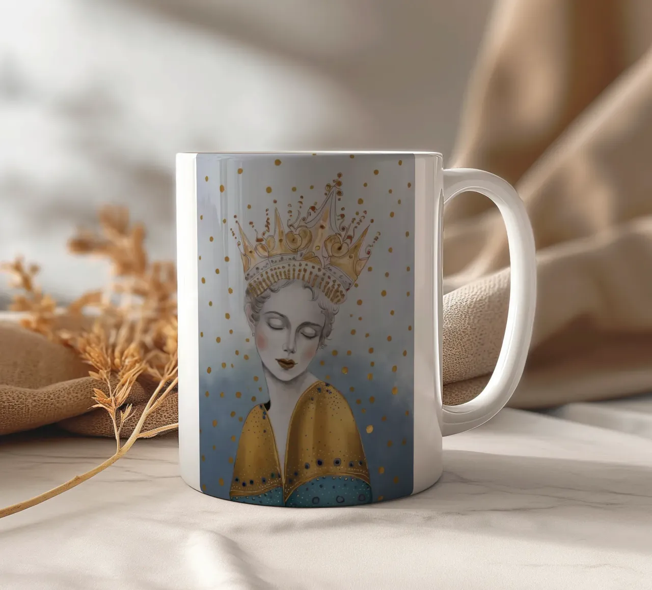 Golden Orb Slumber ceramic mug by Vivid Reverie