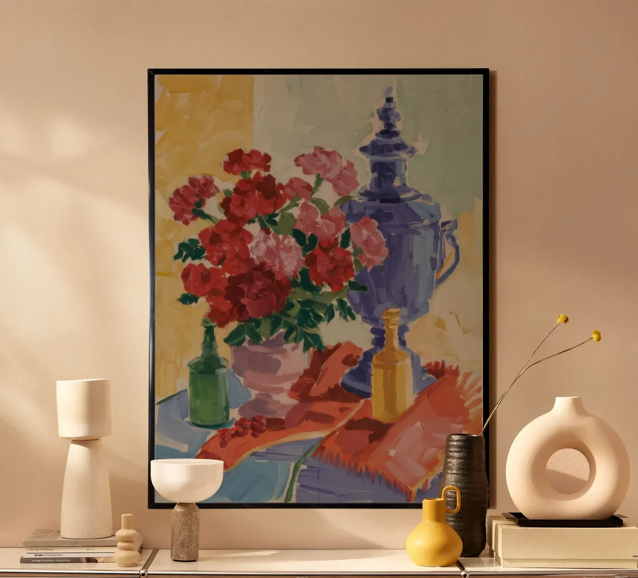 Il calore floreale di Samovar poster con telaio in legno da Radiance Landscape