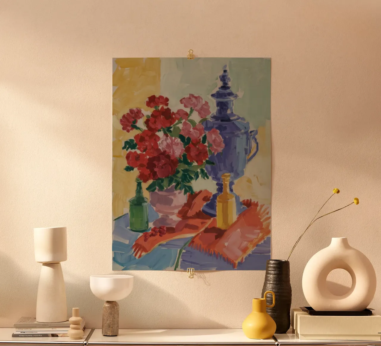 Il calore floreale di Samovar poster con telaio in legno da Radiance Landscape