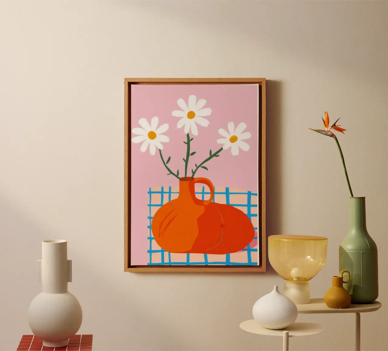 Gitternetz Gänseblümchen Delight Leinwand mit Schattenfugenrahmen von Moonlite Desire