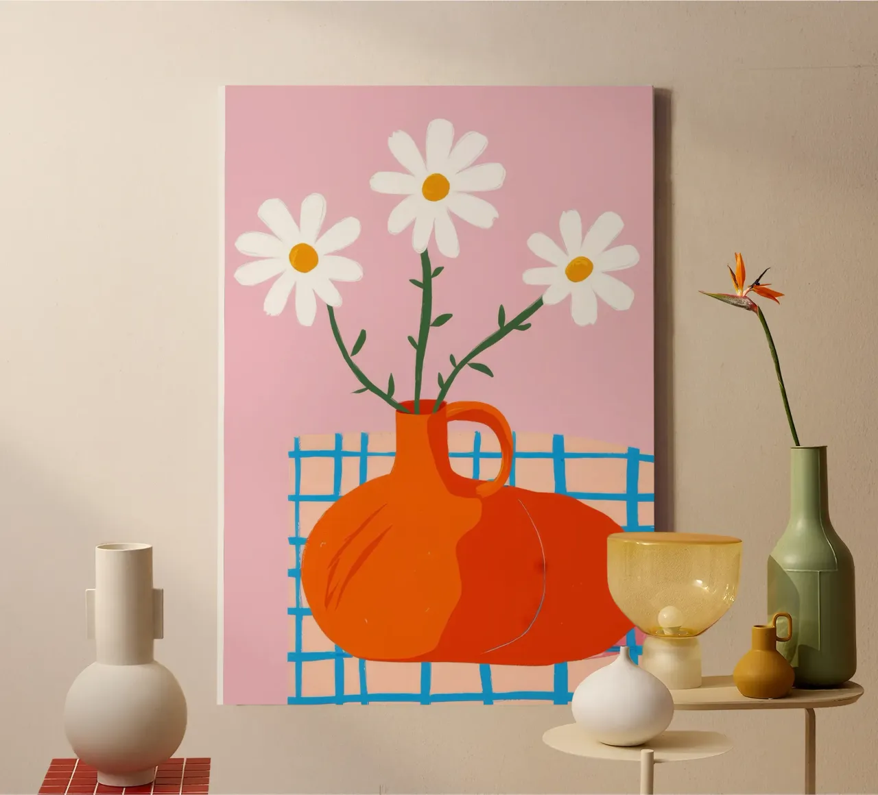 Gitternetz Gänseblümchen Delight Leinwand mit Schattenfugenrahmen von Moonlite Desire