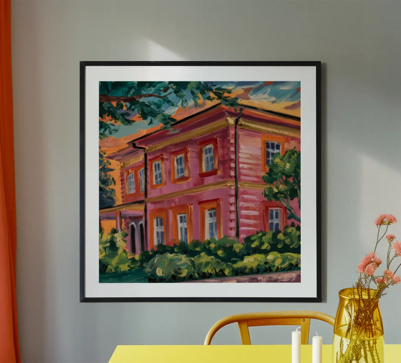 Ritratto della casa Vermillion poster con telaio in plastica da Lush Essence