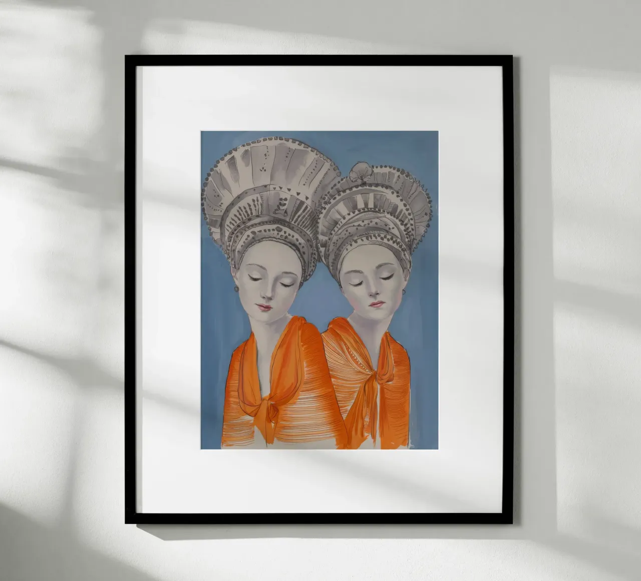 Geformter Kopfschmuck Duo Poster mit Aluminium Rahmen von Vivid Reverie