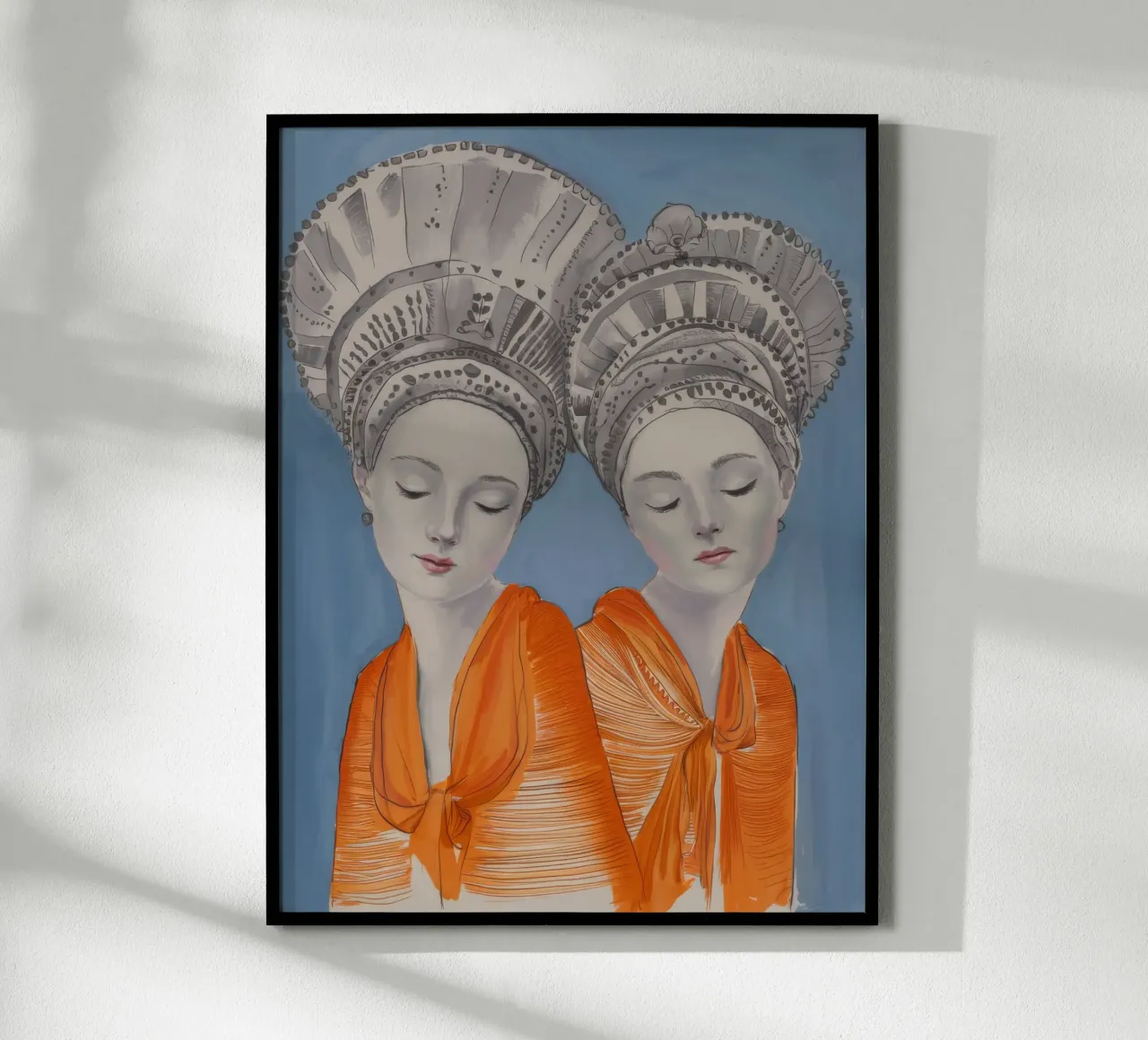 Geformter Kopfschmuck Duo Poster mit Aluminium Rahmen von Vivid Reverie