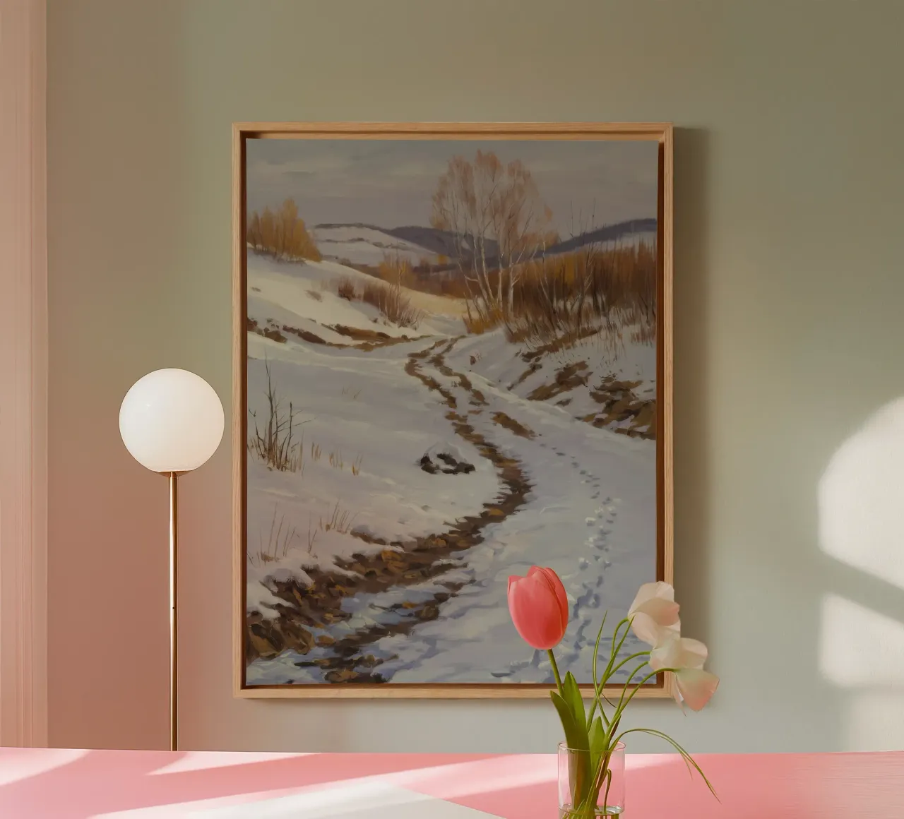 Winter's Winding Path canvas with Floater frame by Radiance Landscape