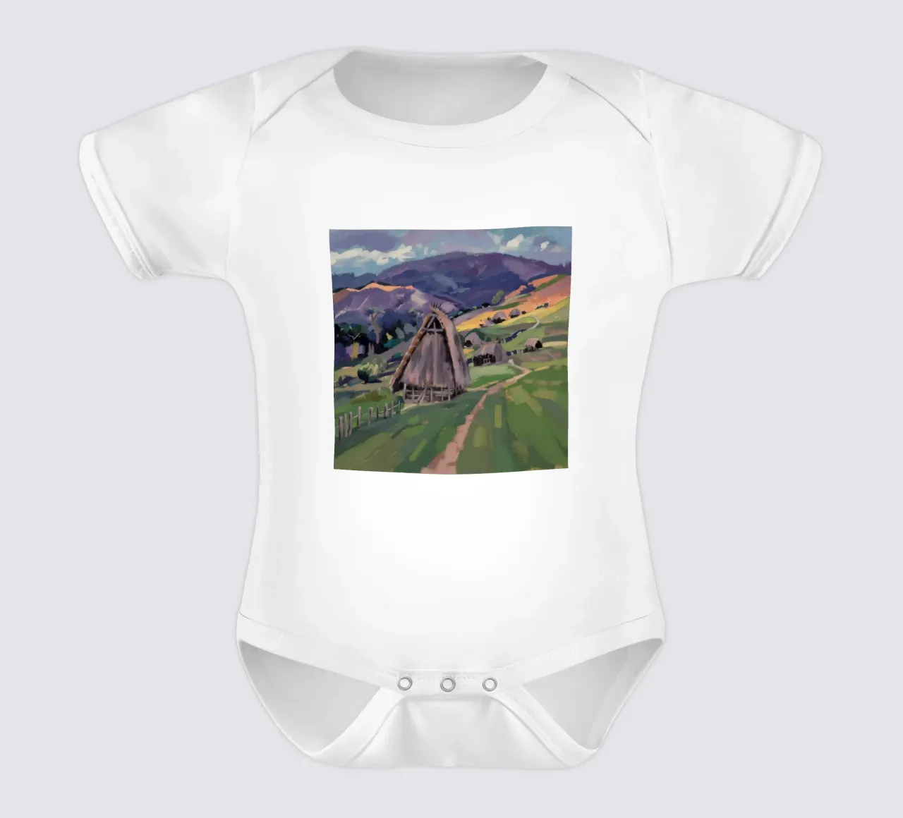 Die grüne Aussicht der Scheune Kurzarm Babybody von Radiance Landscape