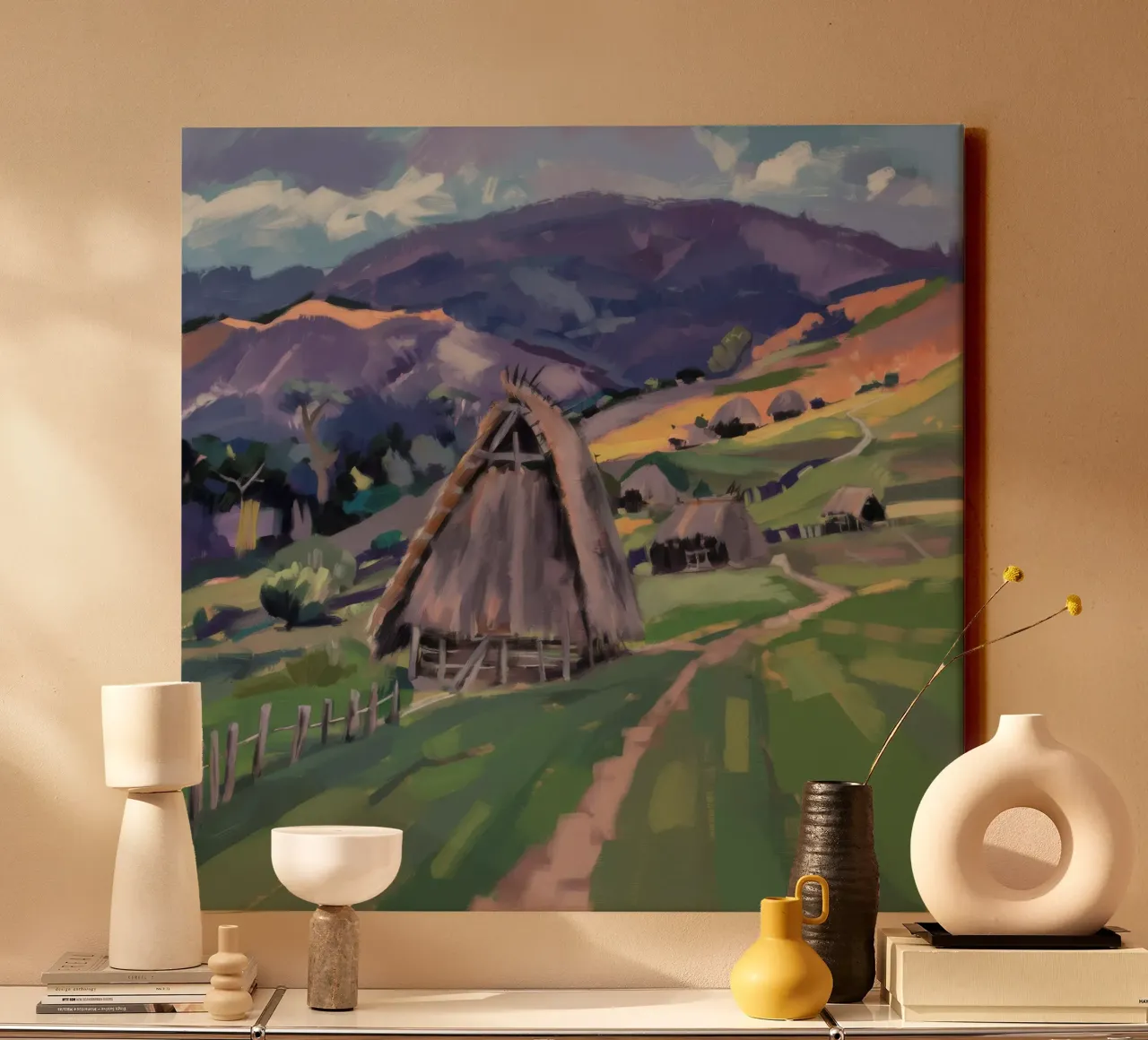 Die grüne Aussicht der Scheune Leinwand mit Schattenfugenrahmen von Radiance Landscape