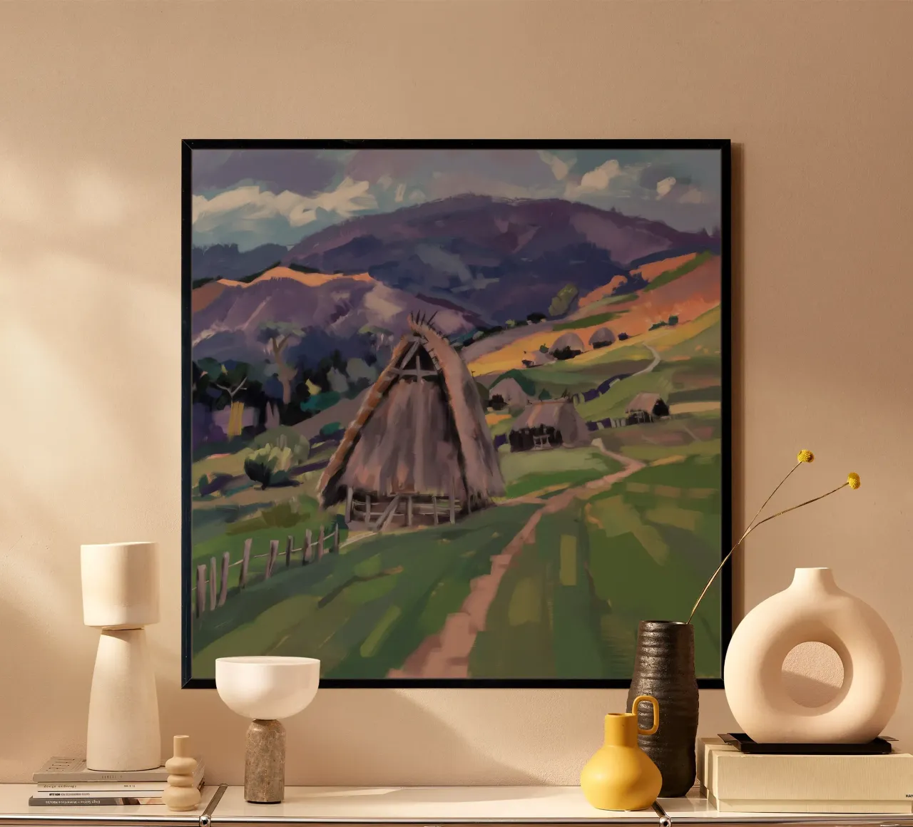 Die grüne Aussicht der Scheune Poster mit Kunststoffrahmen von Radiance Landscape