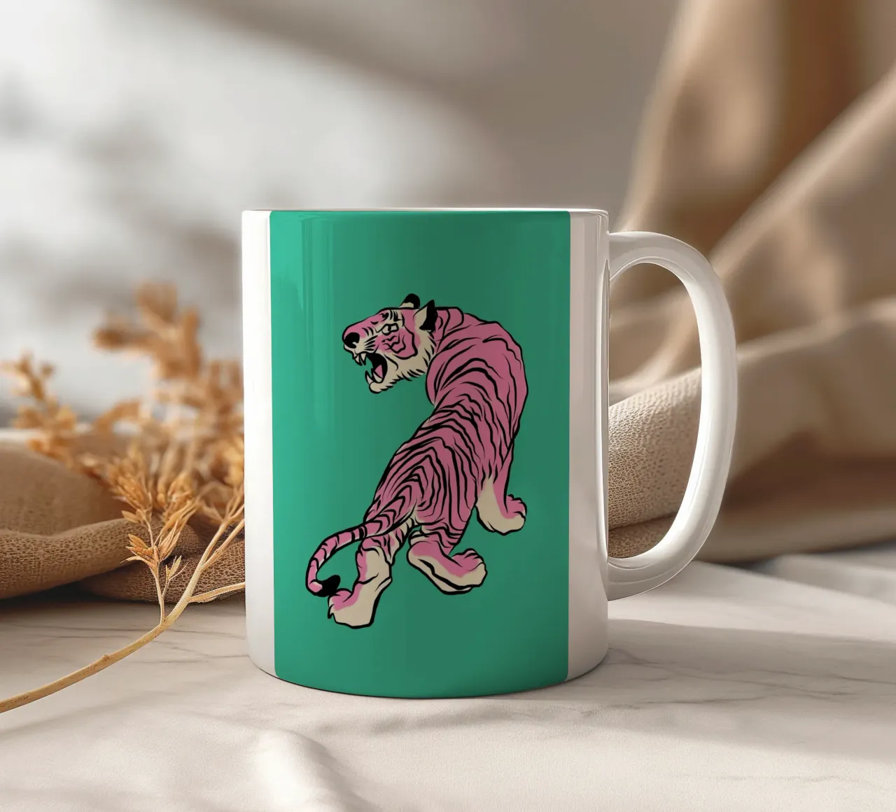 Tiger portrait 05 ceramic mug by Little Dean