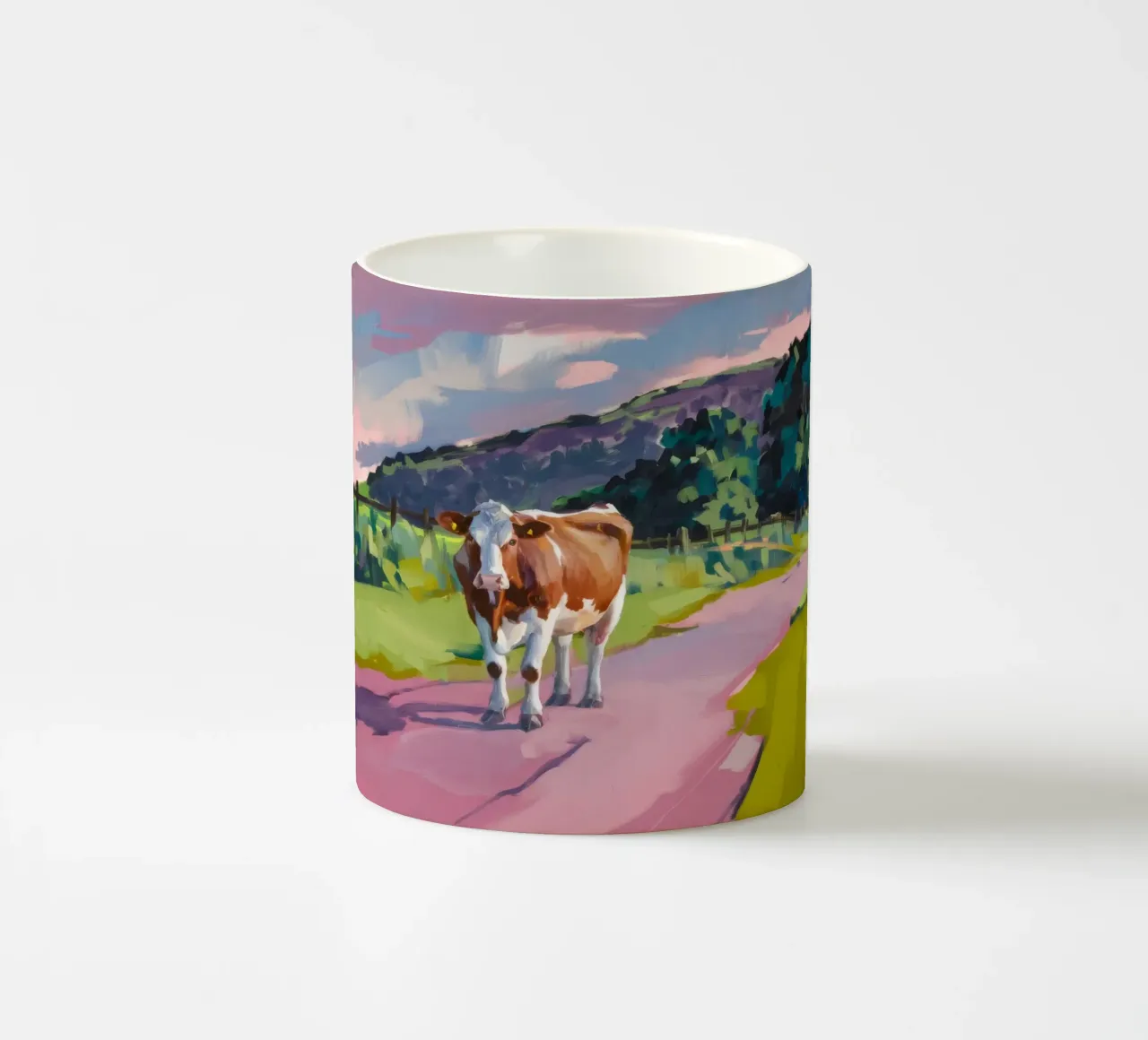 Sguardo di Bovino sulla strada tazza in ceramica da Radiance Landscape