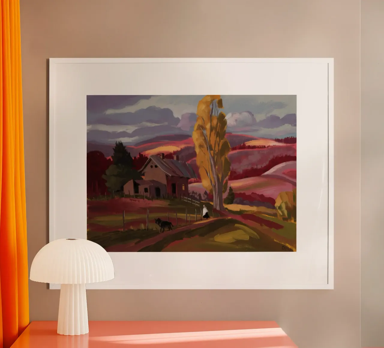 Villaggio Crepuscolo Calma poster con telaio in plastica da Radiance Landscape