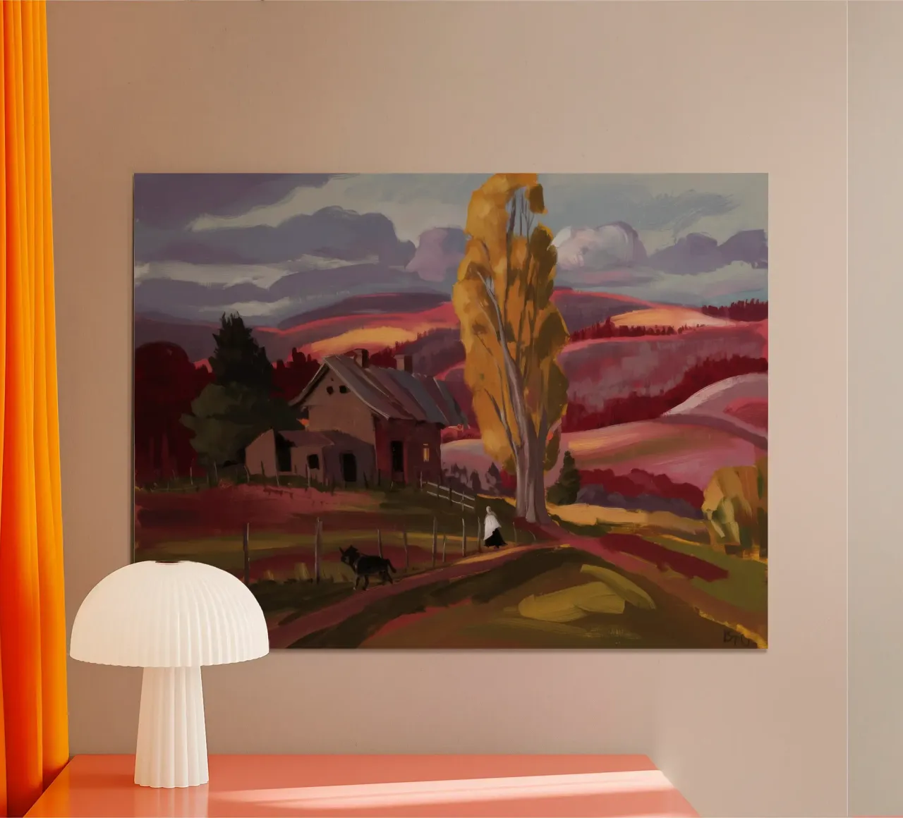 Villaggio Crepuscolo Calma poster con telaio in plastica da Radiance Landscape