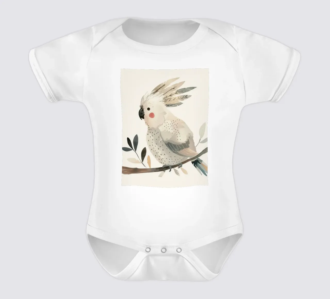 Ätherischer Kakadu unter zartem Laub Kurzarm Babybody von DesignDoodle