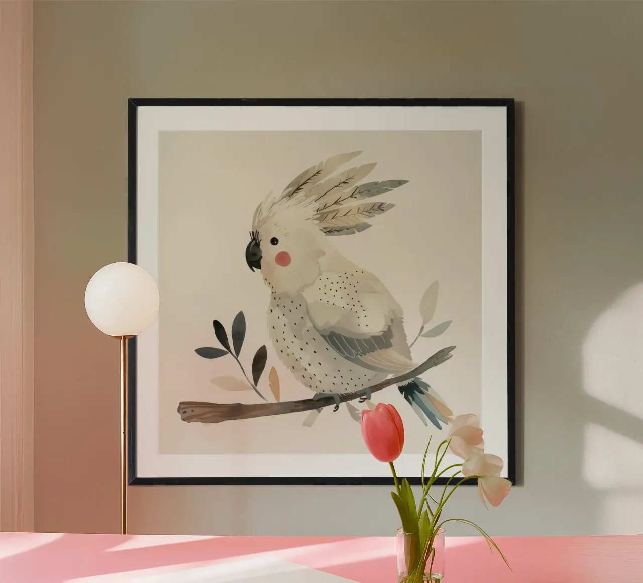 Cacatoès éthéré parmi un feuillage délicat poster de DesignDoodle