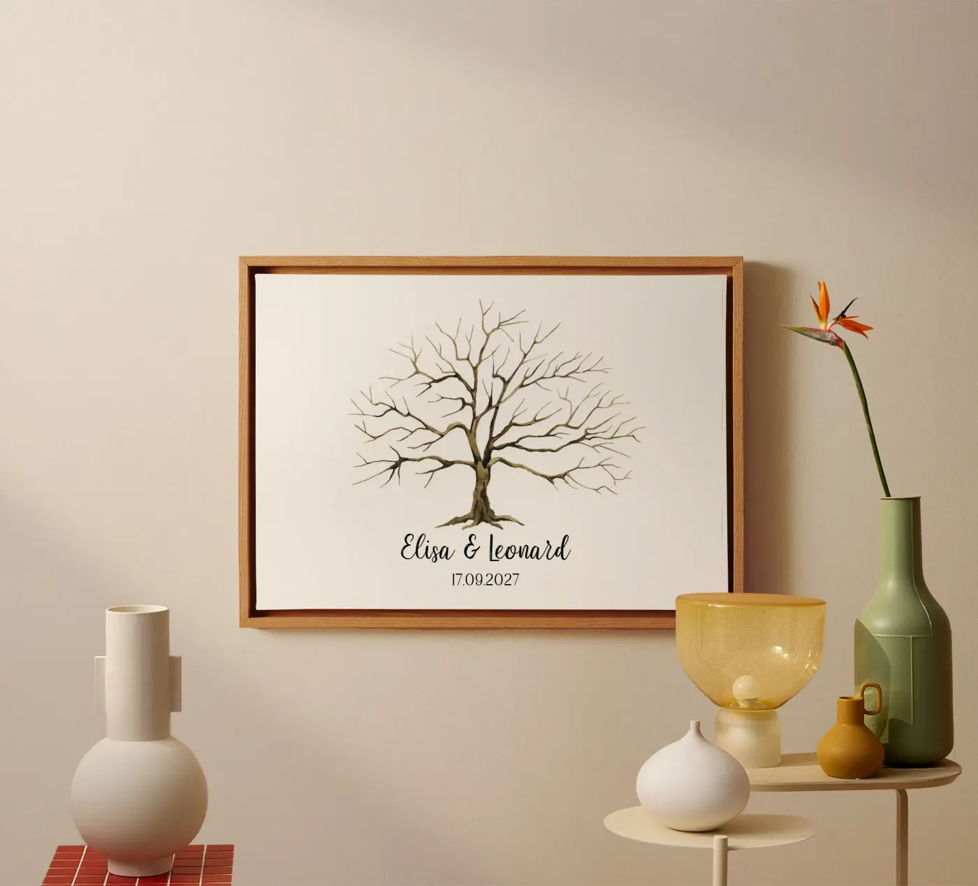 Fingerabdruck Gästebuch Hochzeit Baum - Lebensbaum Gästebuch Leinwand mit Schattenfugenrahmen von Wunderbarwir
